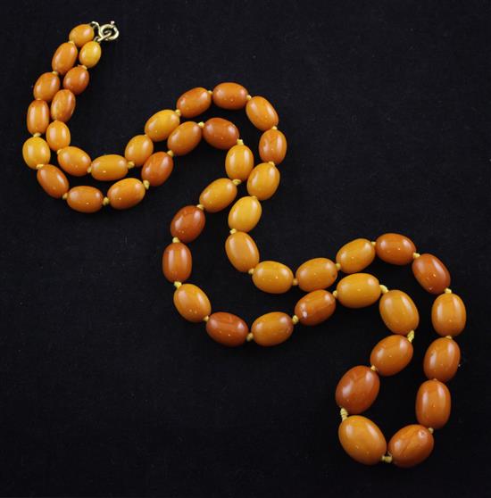 A single strand graduated amber bead necklace, 27in.